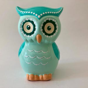 Hand Painted Ceramic Owl Piggy Coin Bank / Cute Collectible/Figurine