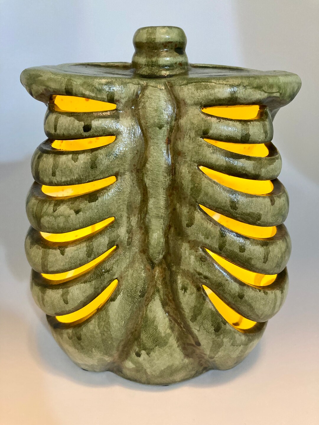 6.5 LED Ceramic Rib Cage / Lights up / Hand Painted Dripping Green - Etsy