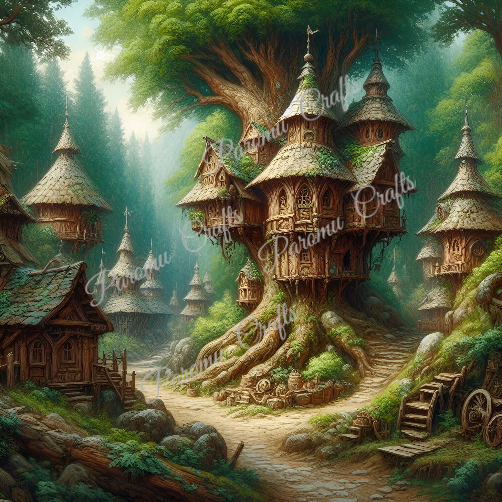 Forest Tree House Clipart Forest Night Scene Enchanted Fantasy Magical ...