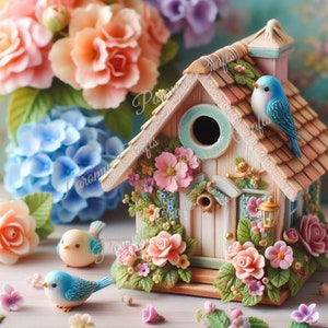 Cabane à oiseaux fleurs chambre de bébé nouvelle maison fabrication de cartes clipart scrapbooking printemps été 12PNG