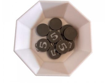 Board game tokens, resources, money, value 5