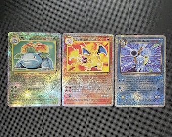 Proxy - Venusaur, Charizard y Blastoise Oscuro / Colección Legendaria / Holográfico Inverso