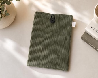 Olive Green Corduroy Book Sleeve, Padded Protective Book Pouch, Book Lover Gift