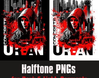 Urban Halftone Graphic T-Shirt PNG | Streetwear Design (Digital Download)