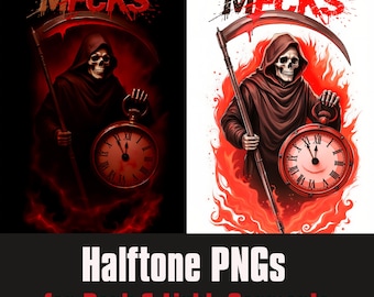 Death Reaper Halftone Design | “Tick Tock MFCKS” | Skull PNG | Dark Gothic Streetwear (Digital Download)