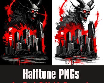 Urban Satan Halftone Graphic T-Shirt Design, Streetwear PNG (Digital Download)