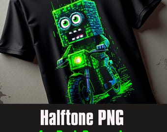 Minecraft Biker – Halftone Design for Black Garments | Ready for DTF, DTG (Digital Download)