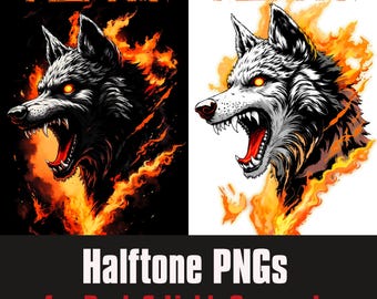 Wolf Gothic Halftone Design | Dark & Light Garment PNG (Digital Download)