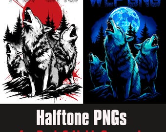 Wolf Halftone PNG Design | Dark & Light Garments (Digital Download)
