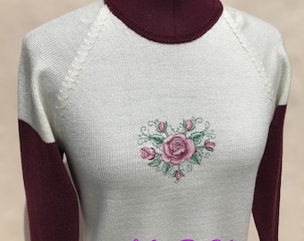 Women's , girl's pullover.  Size S/M, short stature.Gift. Handmade. Knitted sweater with embroidery.  Knitted clothing.