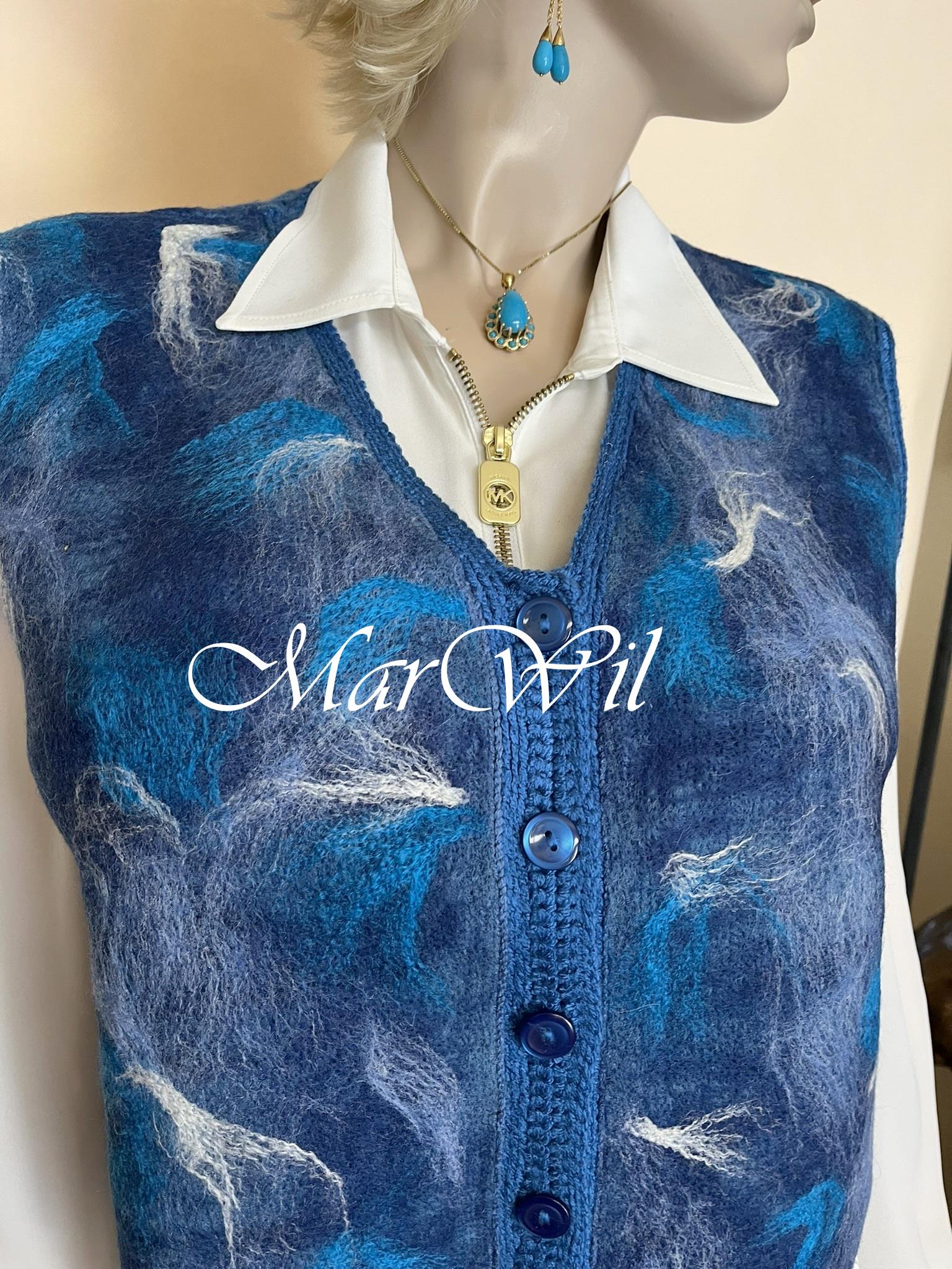 Women's knitted vest with felting. Gift for her. Women's  vest. Handmade clothing. Women's clothing. Top. Blue vest. New. Size 14-16.