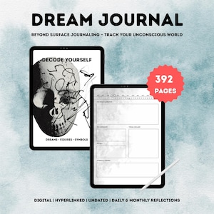 Digital drömdagbok GoodNotes-mall, jungianskt skuggarbete och aktiv fantasiplanerare, iPad odaterad självutforskning hyperlänkad PDF