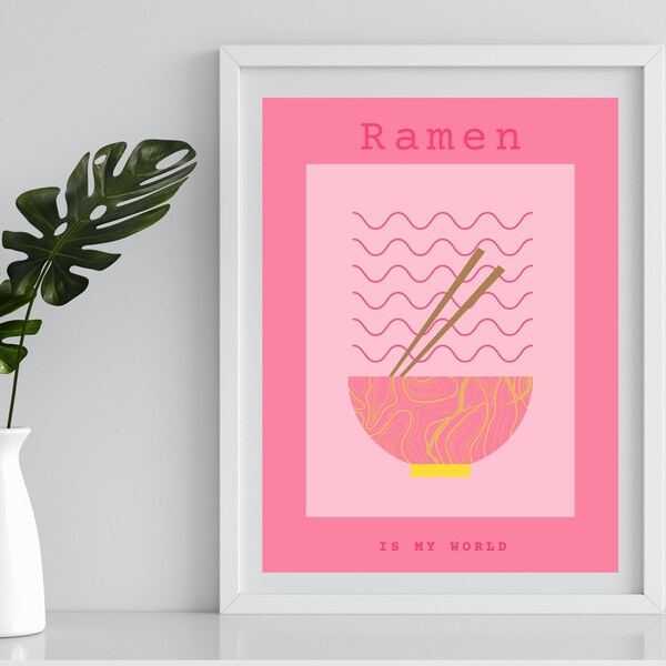 Japanese Ramen Noodles Art Print, Ramen Poster, Food Print, Modern Kitchen Decor, Illustration, Japanese, Food, Chef Print, Bar Art, Retro