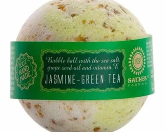 Bombe de bain bio au jasmin et au thé vert, à l'huile de pépins de raisin et au sel marin 145 g