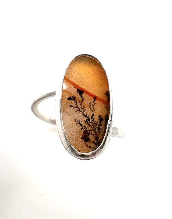 handmade dendritic agate ring in sterling silver