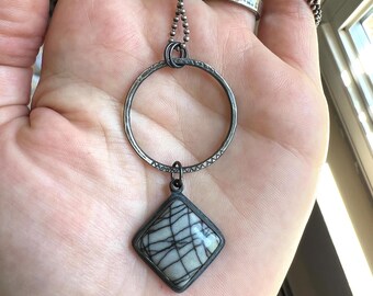 Pendentif Floral En Argent Sterling Avec Verre - Style Années 1970 - Vintage, Occasion