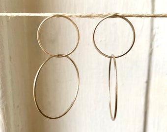 14k gold infinity hoops - hoop studs - gold earrings - handmade jewelry