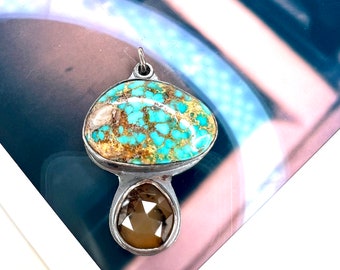 gemstone mushroom charm - turquoise and dendritic agate fungi pendant - handmade and one of a kind