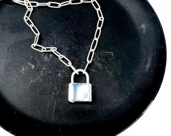padlock and sterling silver chain necklace