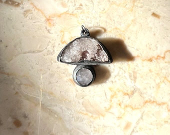 gemstone mushroom charm - handmade and one of a kind jewelry - fungi pendant