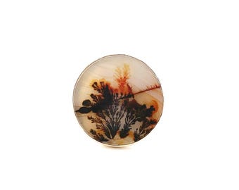 handmade dendritic agate ring made in silver and 14k gold US size 8.5