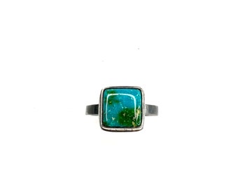 Sonoran gold turquoise handmade sterling silver ring - one of a kind jewelry