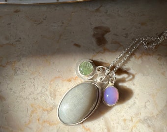 sapphire, blue chalcedony and tourmaline charm set in sterling silver - handmade and one of a kind jewelry