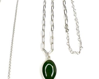 jade and sterling silver necklace handmade and one of a kind jewelry