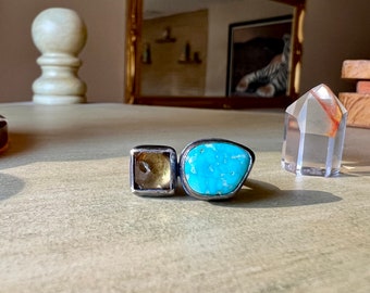turquoise and citrine power ring in sterling silver - handmade and one of a kind jewelry