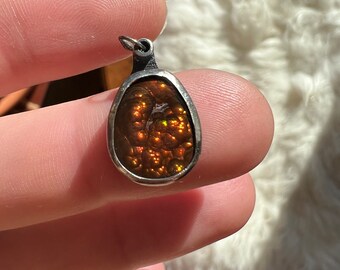 fire opal charm in sterling silver - handmade and one of a kind jewelry