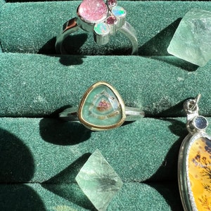tourmaline solitaire ring - 18k gold and sterling silver one of a kind birthstone gemstone ring