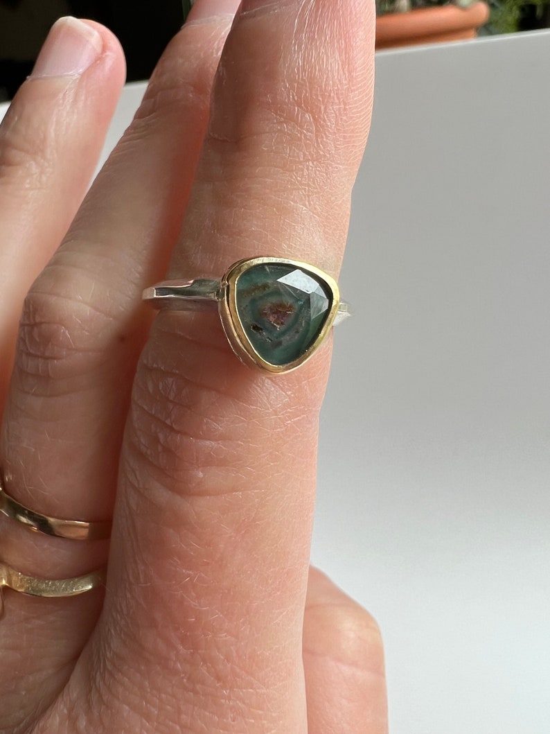 tourmaline solitaire ring 18k gold and sterling silver one of a kind gemstone ring image 4