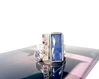 tanzanite, sapphire and amethyst stacking set rings - one of a kind and handmade jewelry
