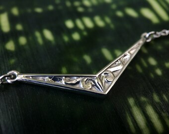 Floral V Necklace in Recycled Silver