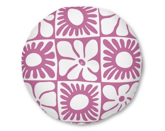 Retro Floral Tufted Floor Pillow, Round