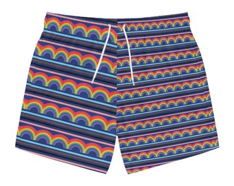 Royal Blue Rainbow Waves LGBTQIA+ PRIDE Swim Trunks - Stand Out in PRIDE at the Beach!