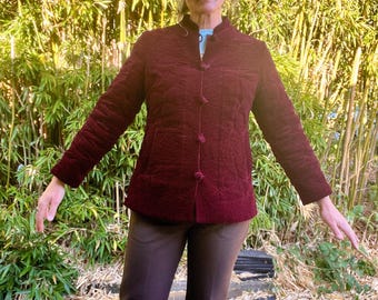 Burgundy crushed velvet floral 1980’s Asian inspired jacket women’s size medium