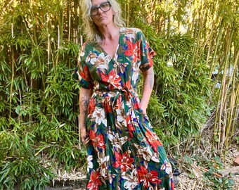 Vestido vintage de Jessica Howard, de manga corta, con botones de madera y estampado floral, años 80 y 90, para mujer, talla mediana/grande