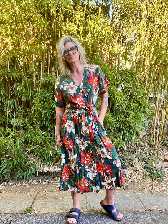 Jessica Howard 1980's/90's Vintage Floral Wood Button Short Sleeve Dress  Women's Size Medium/large - Etsy