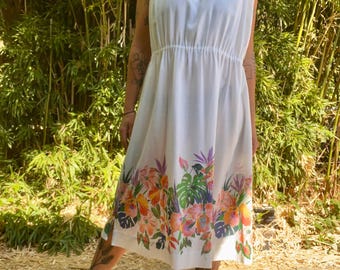 1980’s vintage unbranded tropical floral botanical dress women’s size large/xlarge