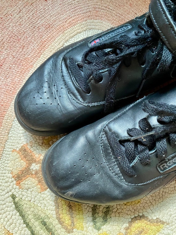 1990s Vintage Black Leather Reebok High Tops Womens Size 10 -