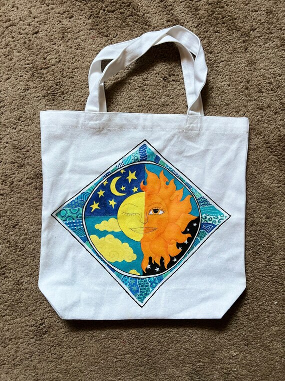 1990’s/Y2K vintage celestial sun and moon canvas … - image 5