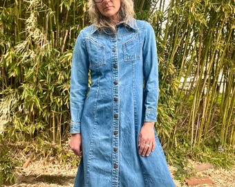 landlubber denim dress Vintage 70s Denim Dress by Landlubber
