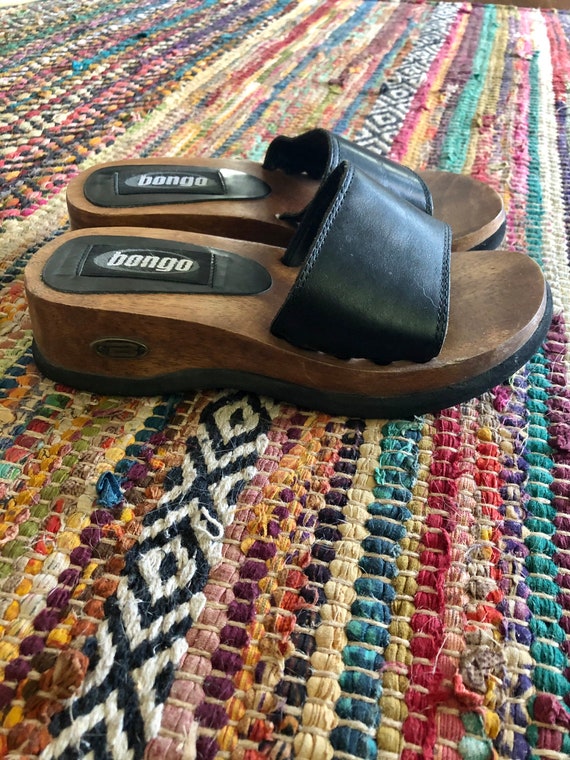 Y2K vintage wooden/leather Bongo clog slides. Wom… - image 4