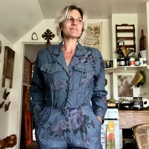 California Girl 1980’s vintage floral denim/cotton jumpsuit women’s size small