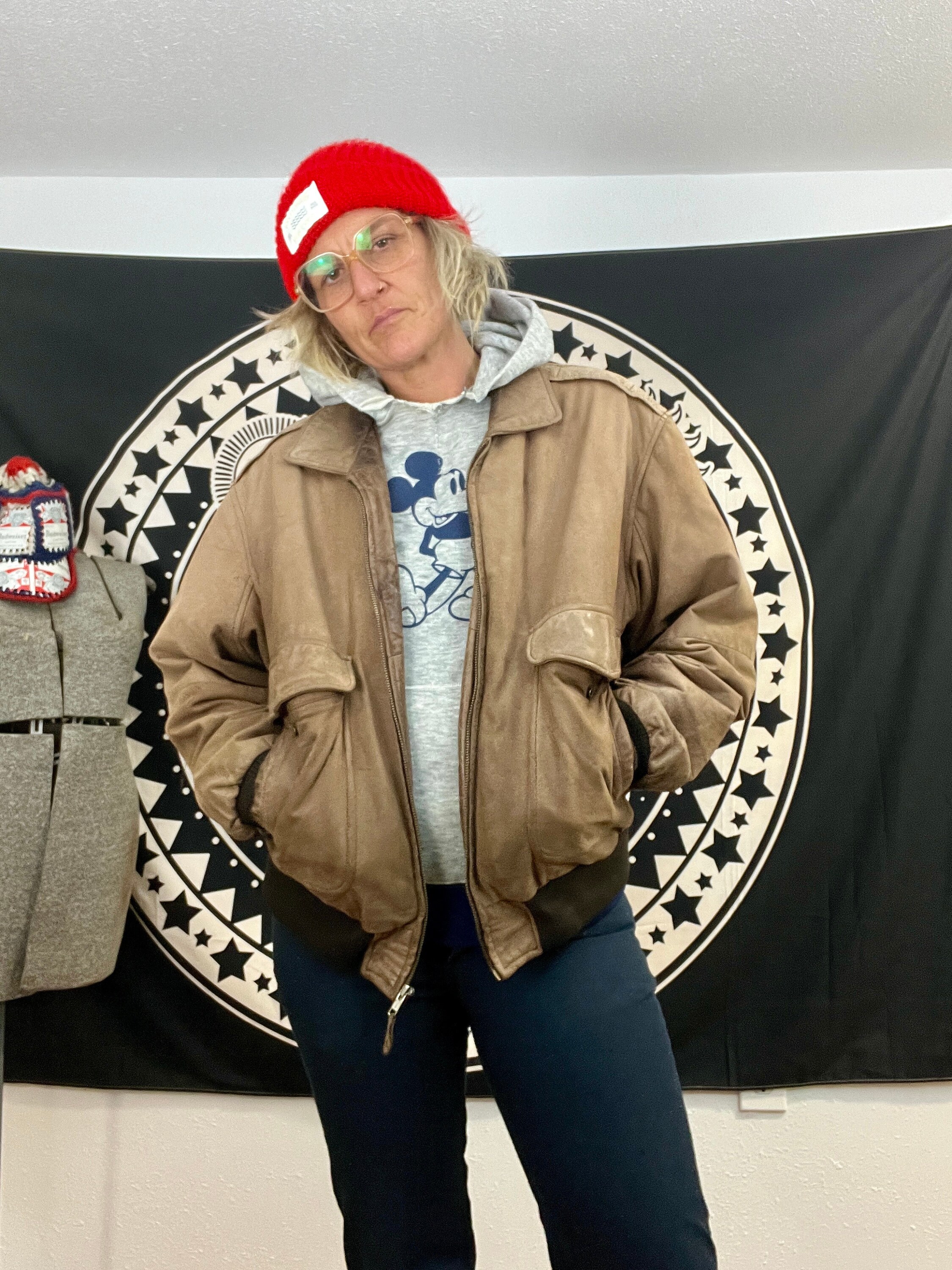 Blouson aviateur en cuir vintage Van Heusen des années 1980 pour