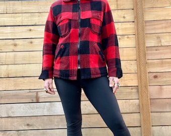 M- Vintage 1960s Woolrich Buffalo Plaid Wool Zip up Jacket