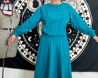 Color me cotton 1980’s/90’s teal long sleeve maxi dress womens size medium