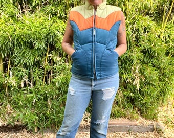 Weather Watcher vintage 1970’s/80’s tricolor puffer vest men’s or women’s size small/medium