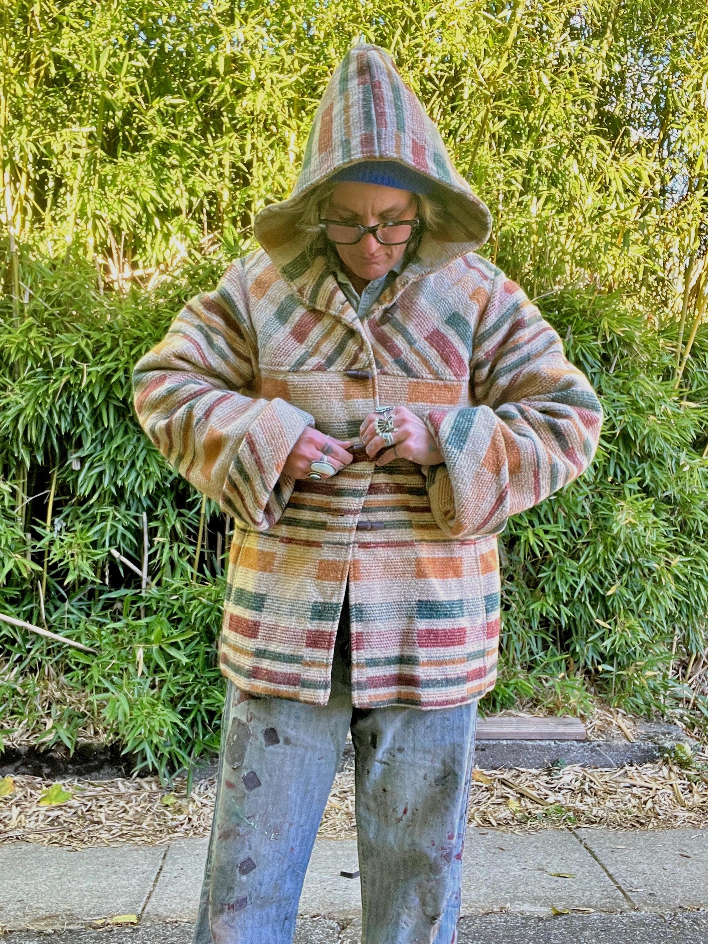 80s Wool Swing Top フランス製 ヴィンテージ ウールハリントン Swingles by Character 1970's Vintage Hooded Wool Plaid Toggle